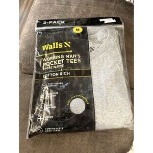 Walls Short Sleeve Working Man's Pocket Tees MEDIUM Gray 2 Pack New In Pkg
